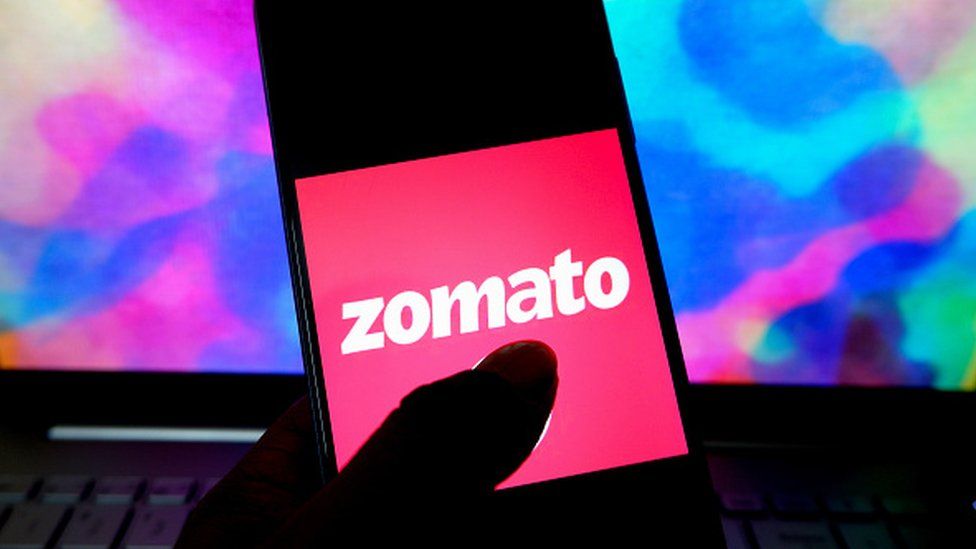 Zomato app logo seen on a phone