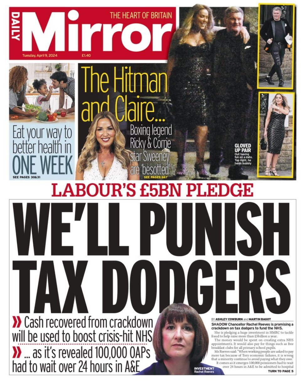 The headline in the mirror reads: We'll punish tax dodgers