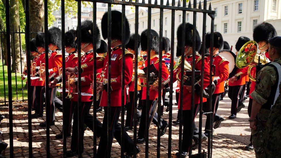 The band of the Grenadier Guards outside Wellington Barracks