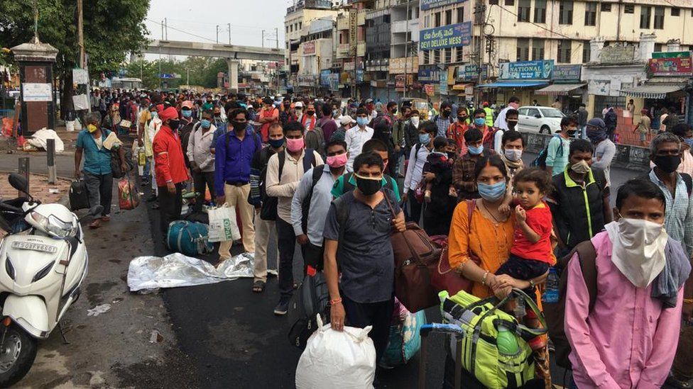 Passengers gathered outside Secundarabad station in Andhra Pradesh state