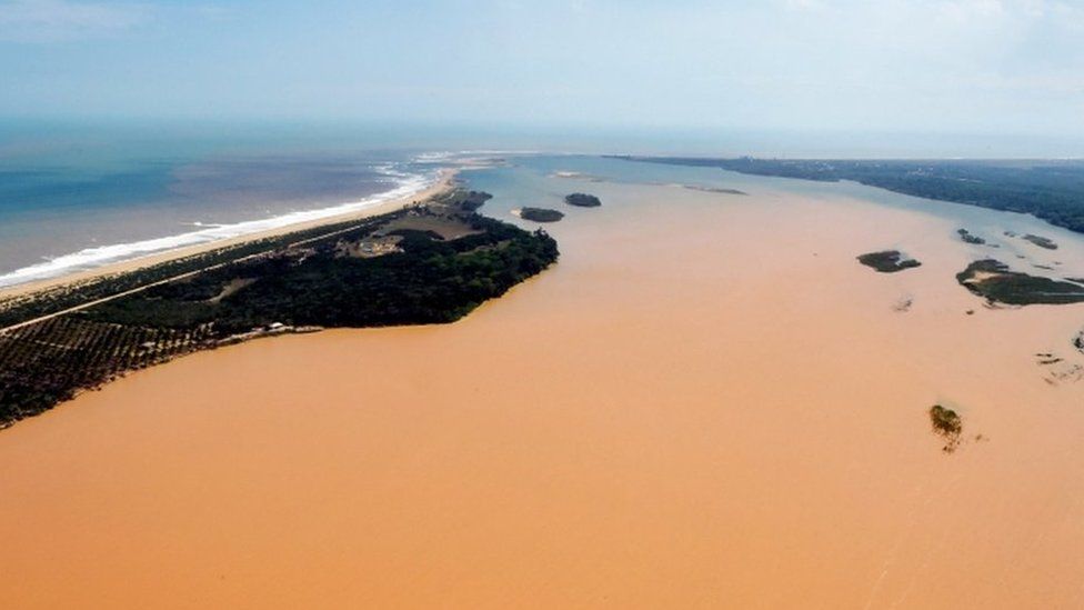 Aerial view of the Rio Doce estuary in Brazil