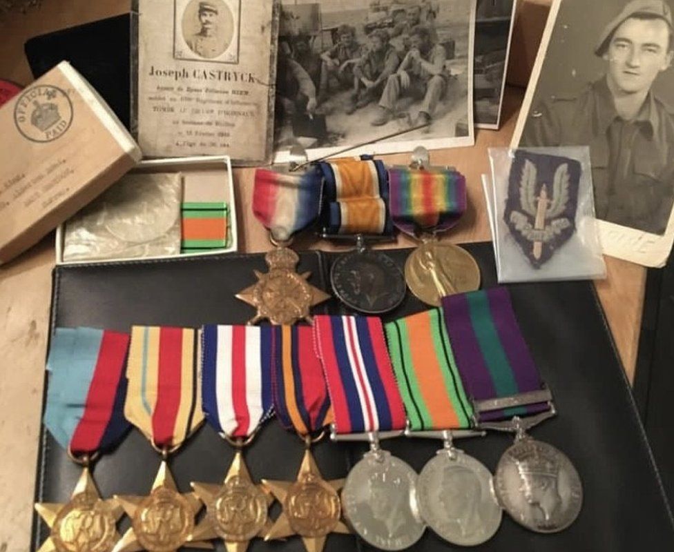 Pictures showing World War One and World War Two medals