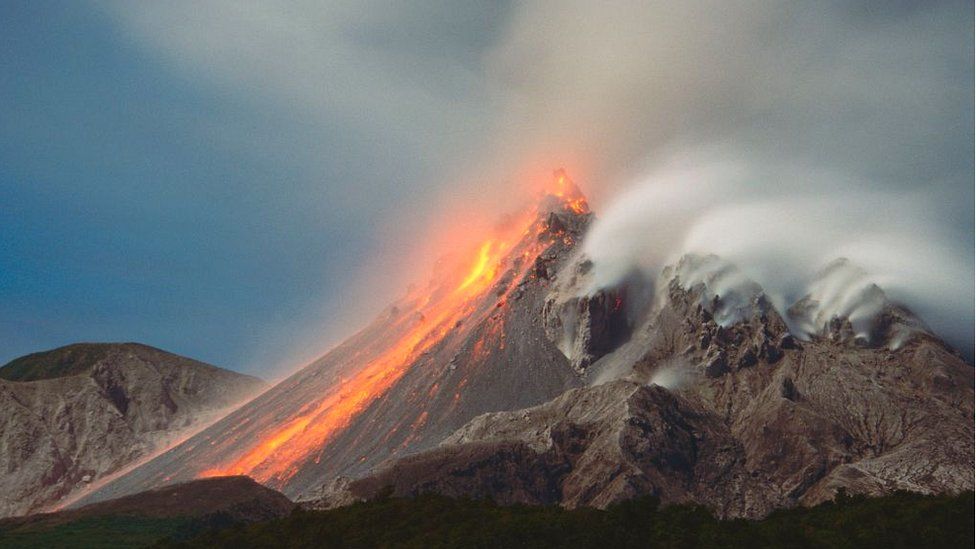 Eruption & lava flow, Soufriere Hills volcano, Montserrat
