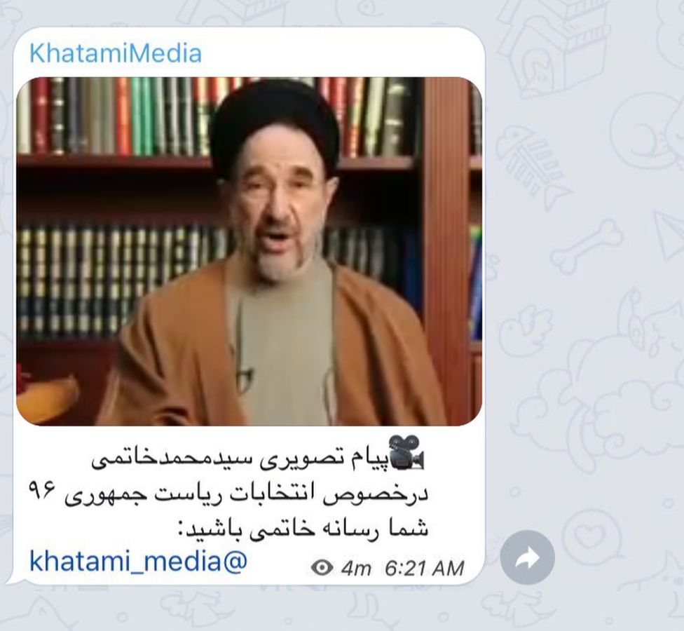Former President Mohammad Khatami gives his support for Hassan Rouhani on Telegram