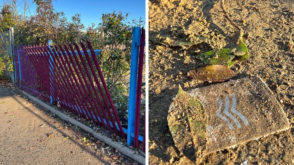 A damaged fence and a torn off Sergeant's stripes