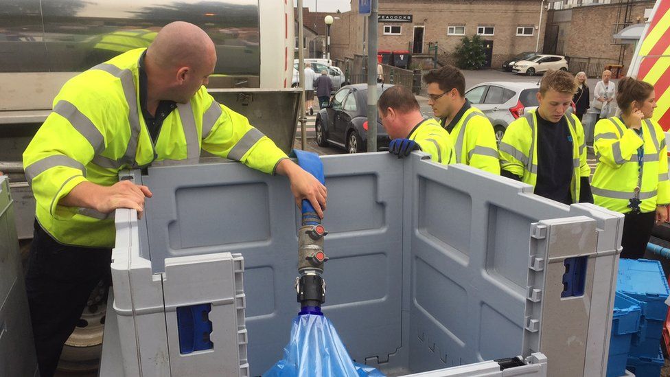 Water bowser being set up at Waitrose Keynsham