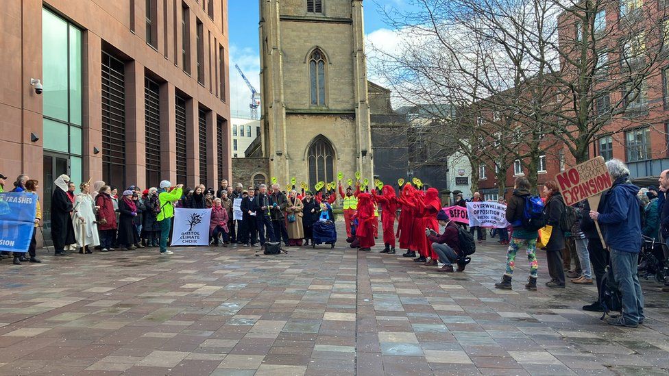 Campaigners outside court in Bristol