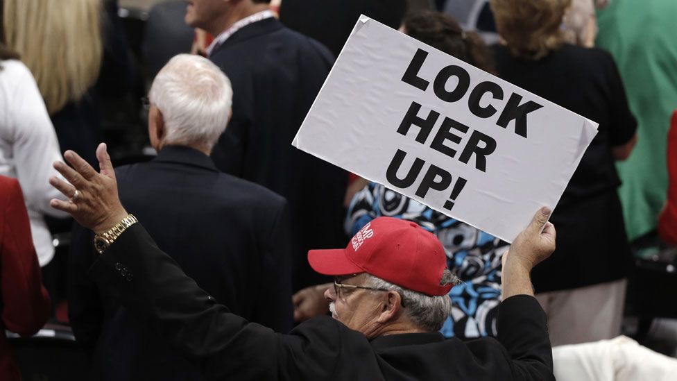 Republican Convention 2016 - man with Lock Her Up! banner