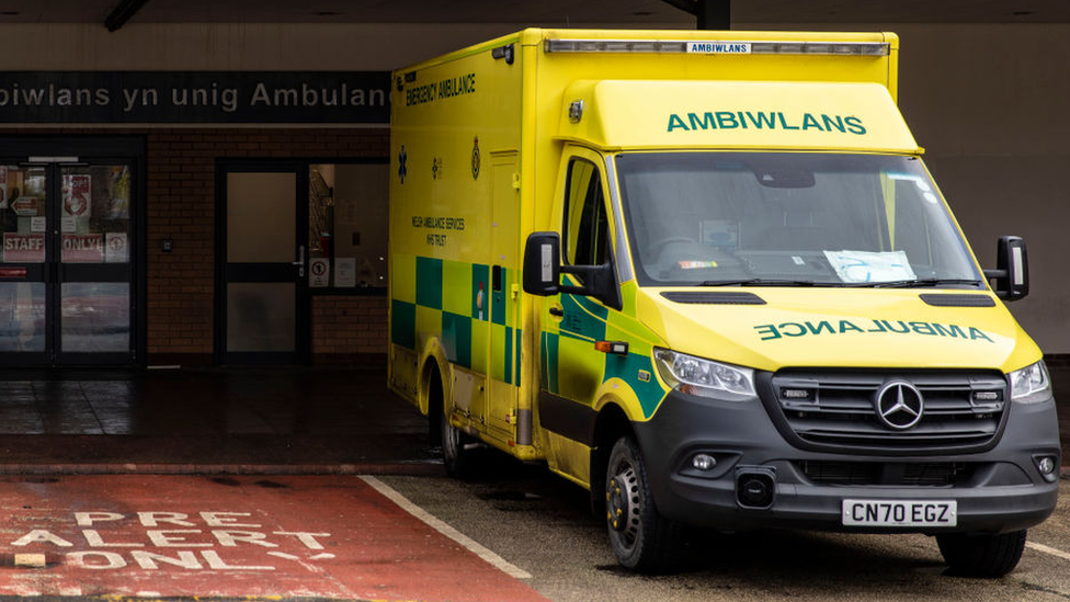 An ambulance outside Morriston Hospital, Swansea
