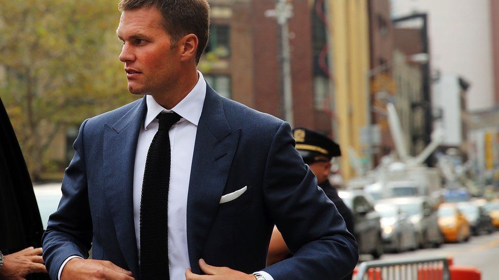 Quarterback Tom Brady of the New England Patriots arrives at federal court to contest his four game suspension on August 31, 2015 in New York City