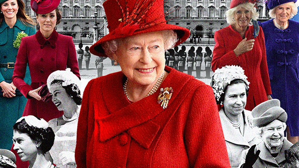 Queen Elizabeth II in red hat and coat