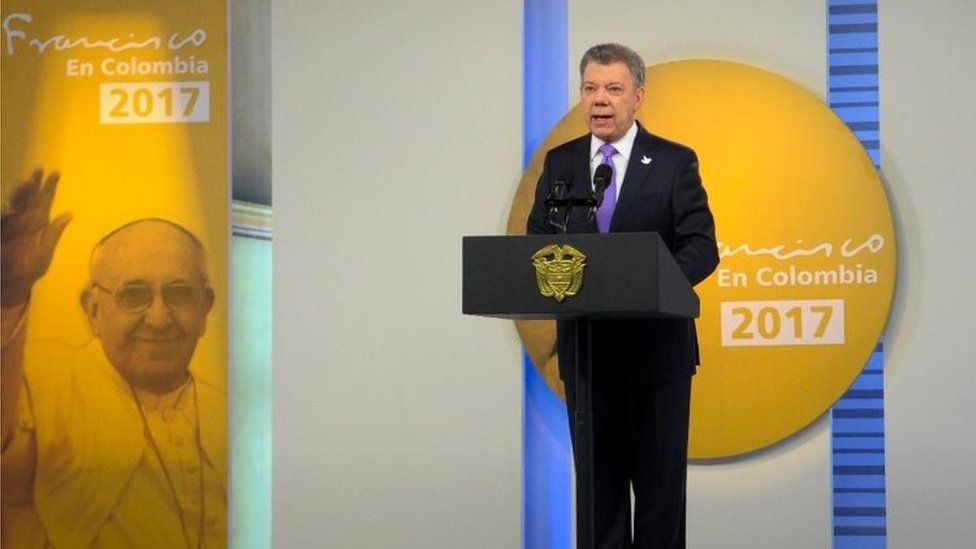 Colombian President Juan Manuel Santos talks about the agreed ceasefire. Photo: 4 September 2017