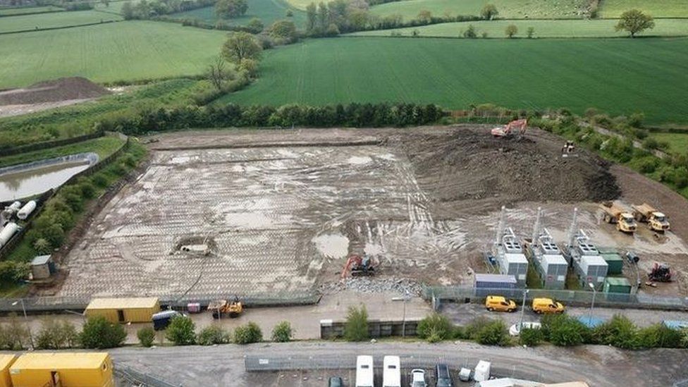 Overhead view of an industrial building site