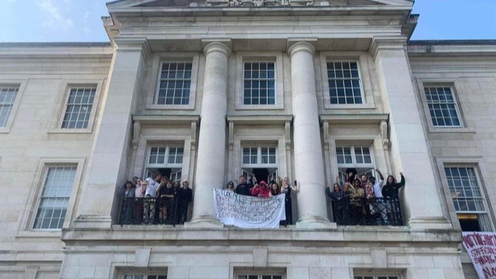 Students occupying a university building in Nottingham