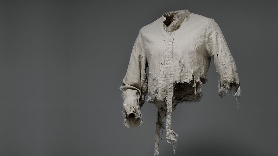 A torn shirt features in the 'Victim Fashion' campaign