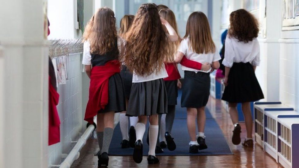 School children walking to class