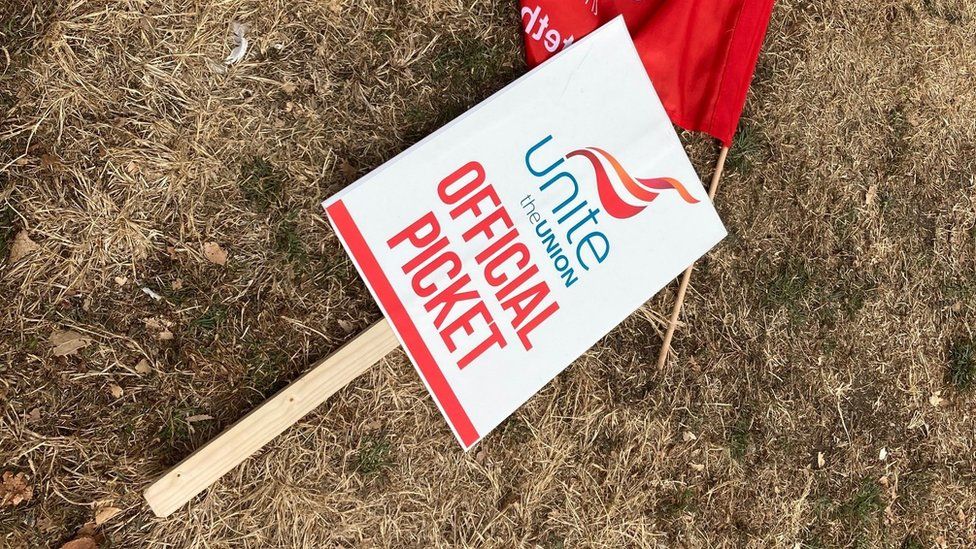 A Unite "official picket" sign