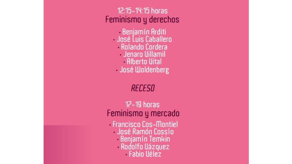 The all-male list of participants for a Mexican feminism debate