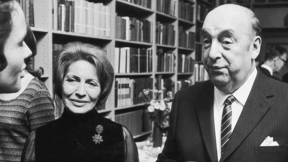 Chilean poet and diplomat Pablo Neruda in Stockholm with his wife Matilda after he received the Nobel Prize for literature in 1971