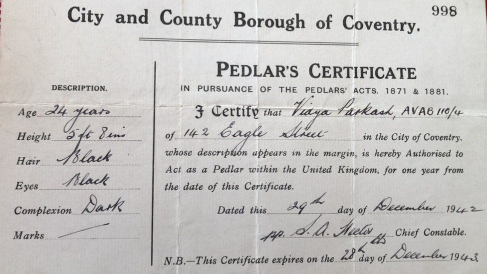 Pedlar's certificate