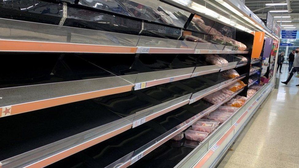 Empty supermarket shelves