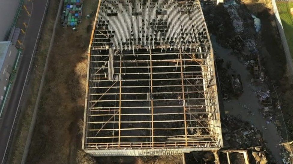 Fire damaged former recycling centre