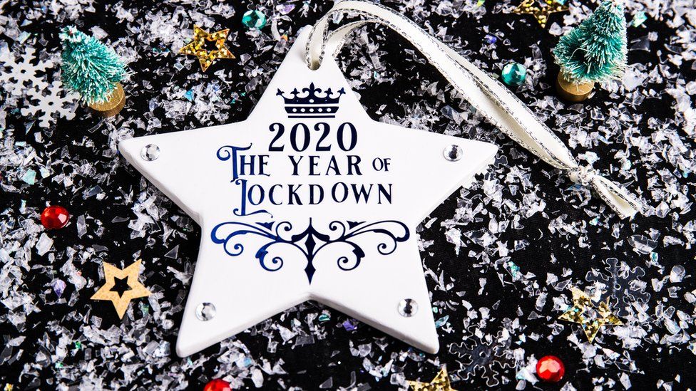 A Christmas decoration saying "2020 The Year of Lockdown"