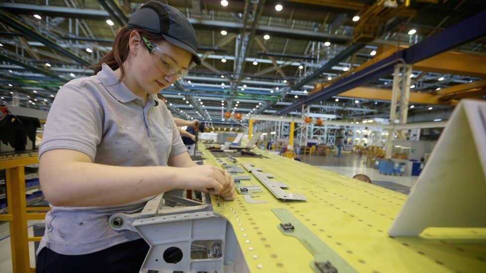 Apprentice working at Airbus wings plant in Broughton, Flintshire