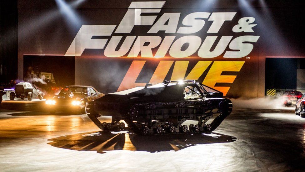 A Ripsaw EV2 Luxury Super Tank used in The Fate of the Furious (2017) seen in the arena during the 'Fast & Furious Live' technical rehearsal at NEC Arena on December 18, 2017 in Birmingham, England.