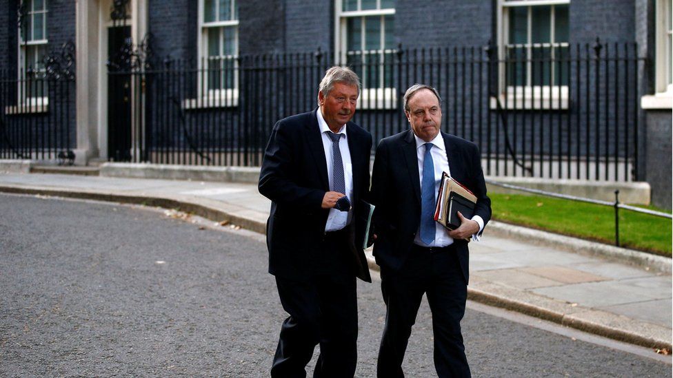 Sammy Wilson and Nigel Dodds in Downing Street in October