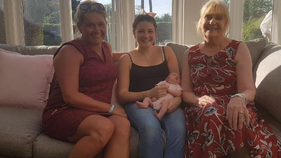 Nicola Urquhart, April Oliver and Nicola's mum with the baby