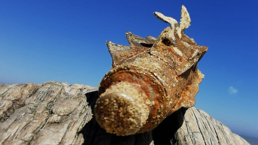 Mortar on Covehithe beach, Suffolk