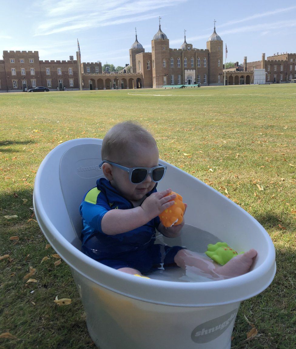 Jules cooling off outside the Royal Military Academy in Woolwich