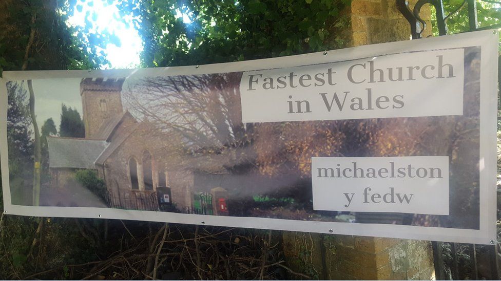 Fastest church in Wales sign at the local church