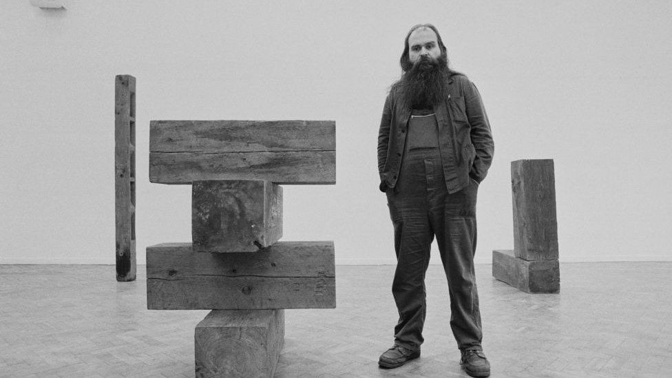 Carl Andre pictured at the Whitechapel Gallery in London, March 1978