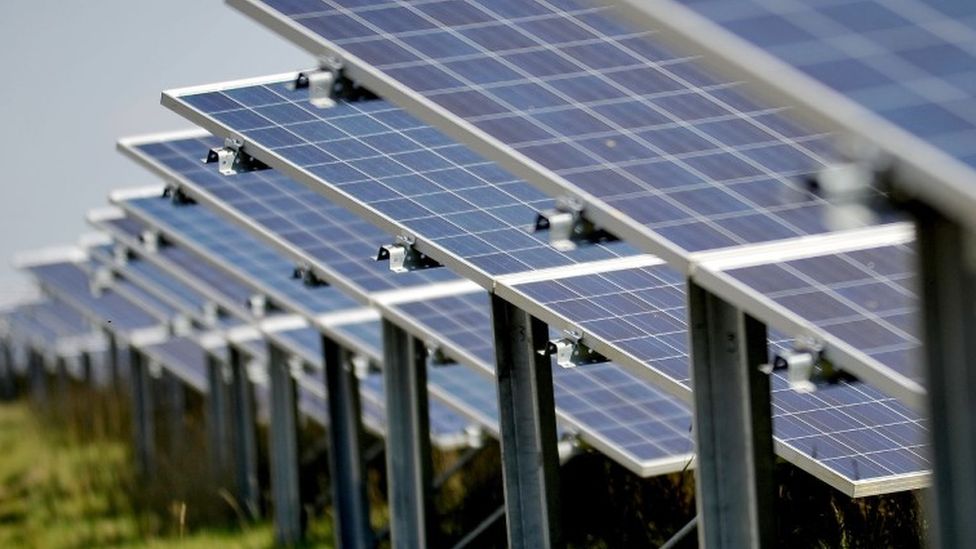 Solar panels in a field