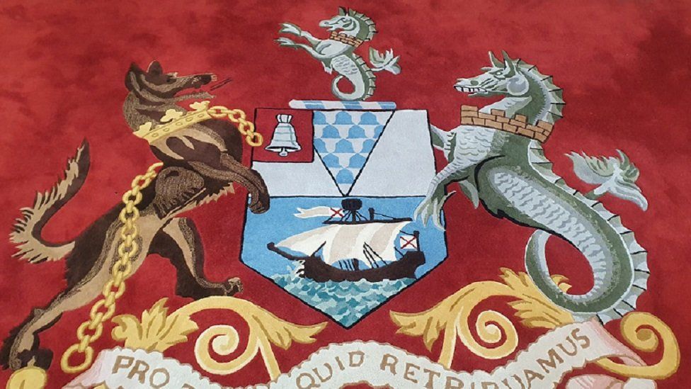 Belfast Coat of Arms on the carpet at City Hall