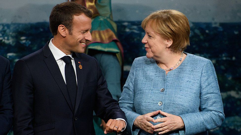 France's President Emmanuel Macron and Germany's Chancellor Angela Merkel