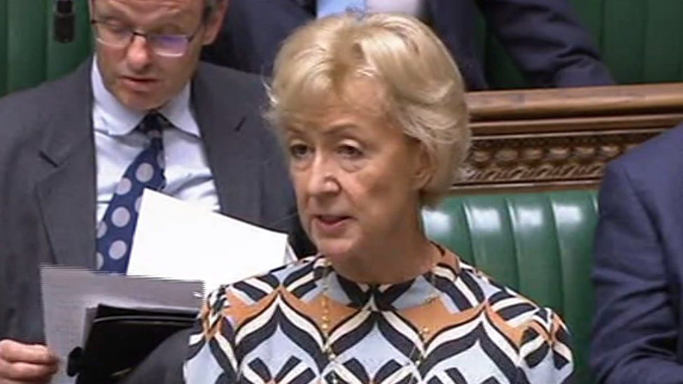 Andrea Leadsom MP speaking in the House of Commons (green seats)
