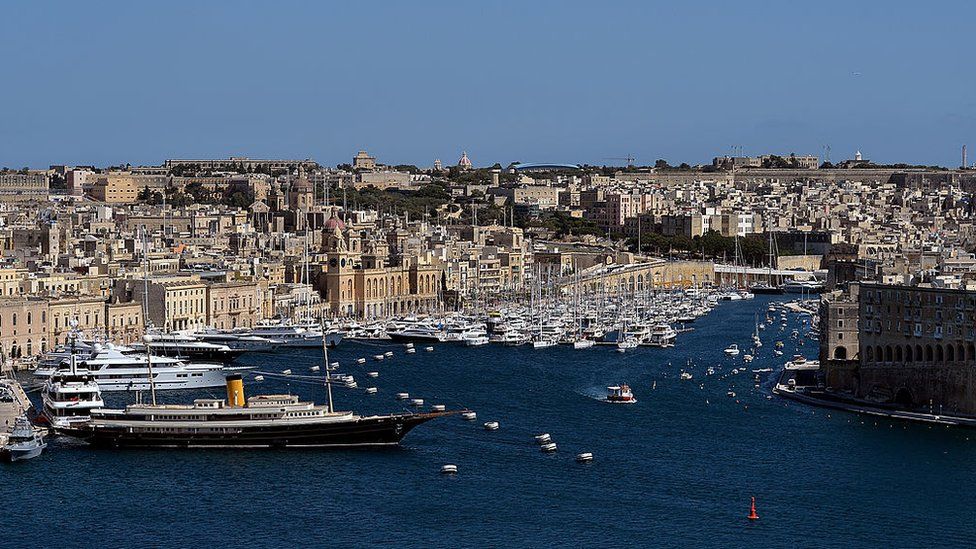 A general view from St Peter's Bastion across Valletta's Grand Harbour, Malta