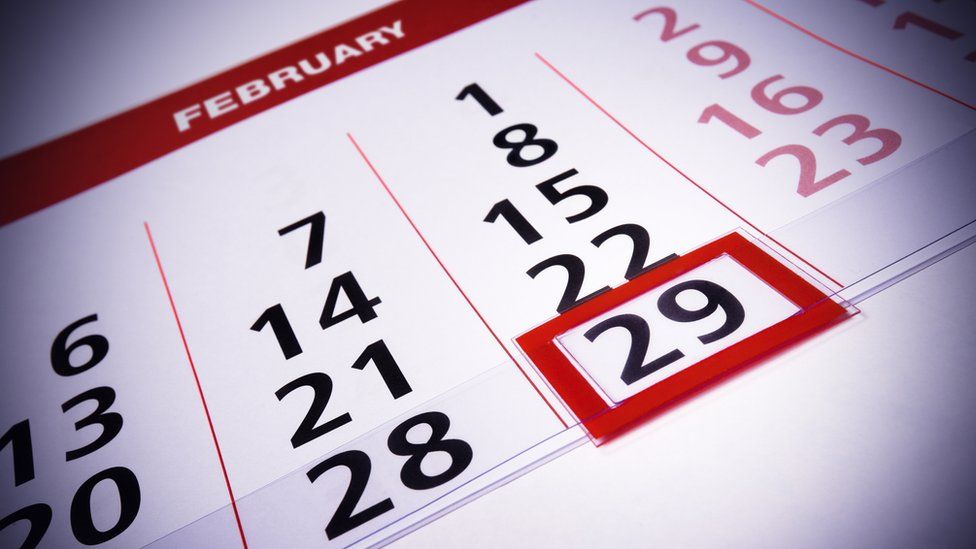 February calendar showing a leap year.