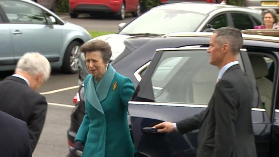 Princess Anne being greeted at Gloucester cathedral