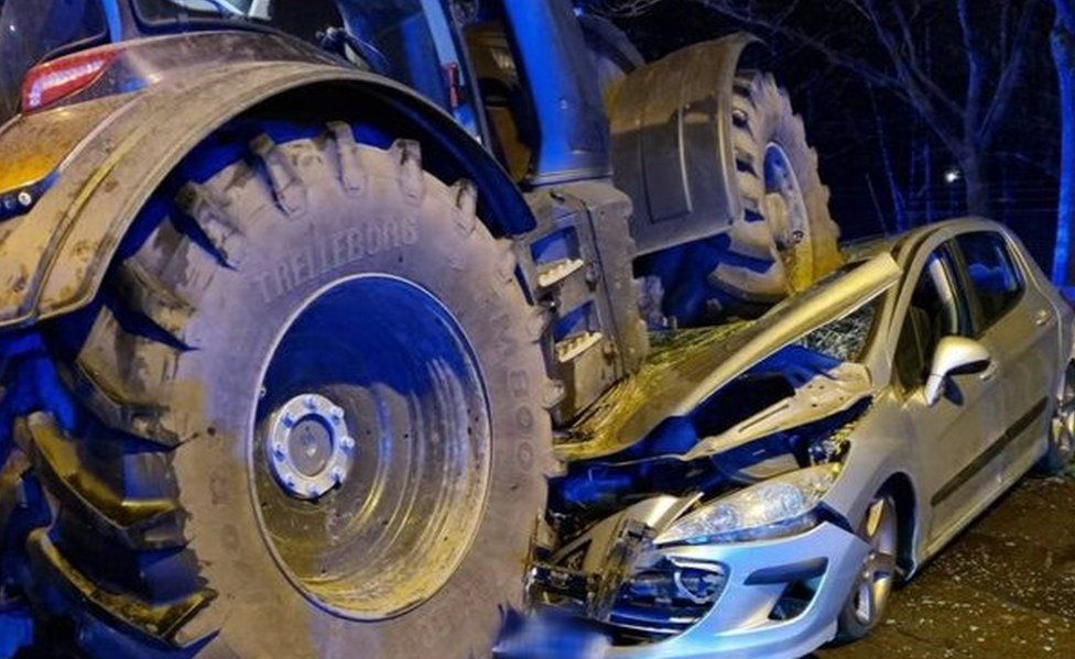 Three injured as car is crushed under tractor in Coatbridge BBC News