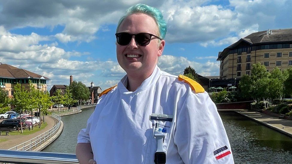Alex Griffiths in Birmingham City University Nursing uniform