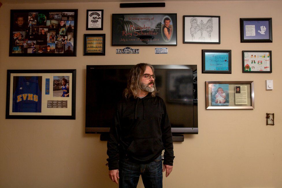 Steve Schaeffer has a shrine to his son in his apartment