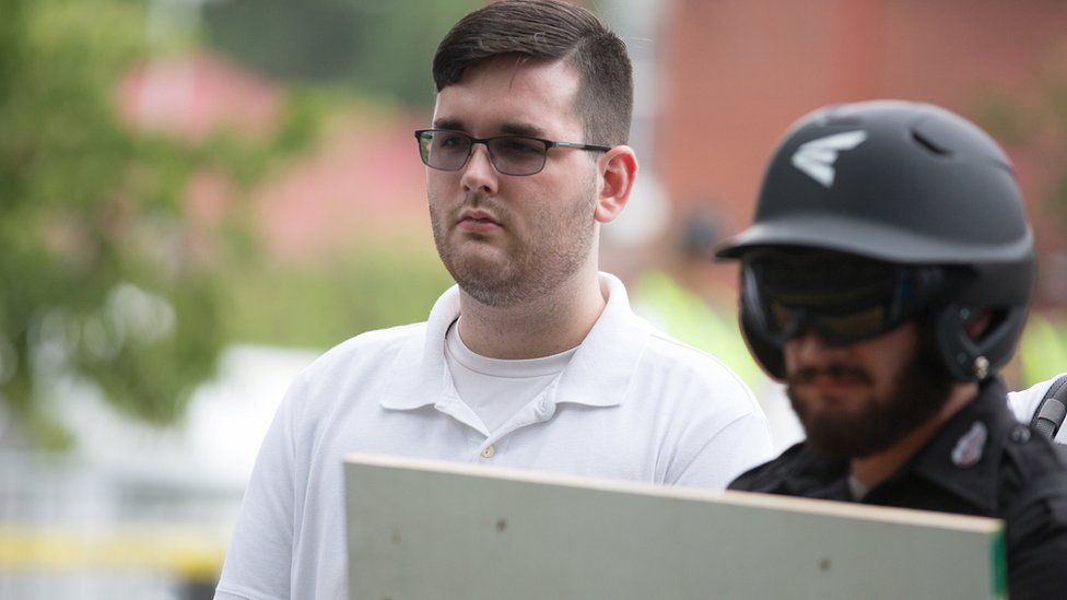 Alex Fields Jr is seen attending the "Unite the Right" rally in Emancipation Park, Charlottesville, Virginia, August 12, 2017