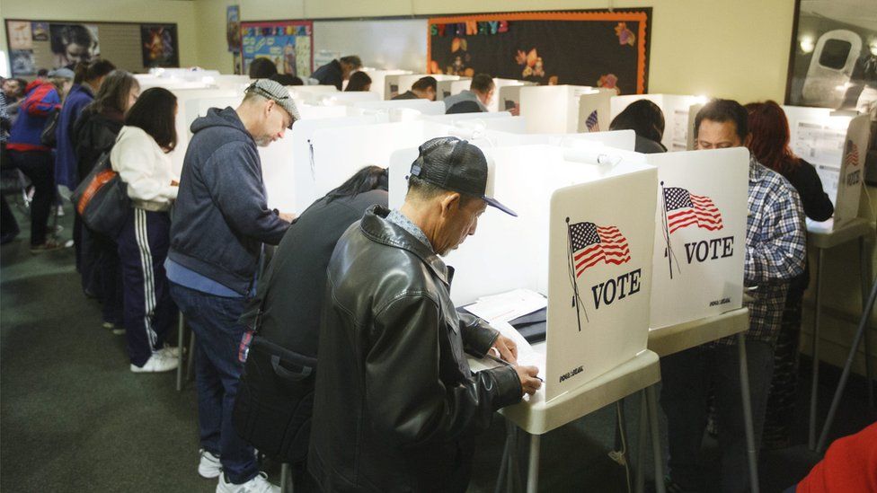 Early voters at a polling place in North Hollywood, California
