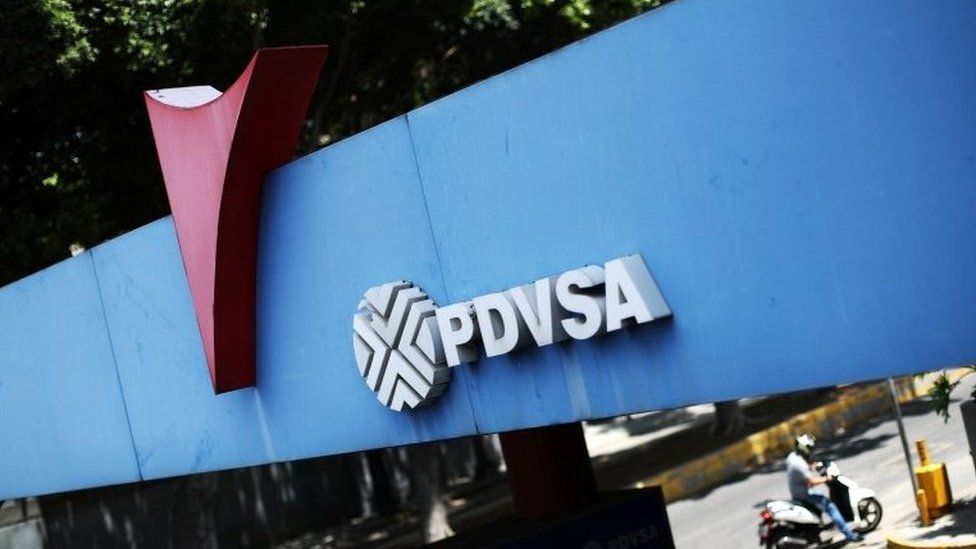 PDVSA's logo is seen at a petrol station in Caracas, Venezuela May 17, 2019.