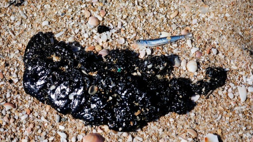 Ashdod in Israel - tar from a suspected oil spill 21 February 2021