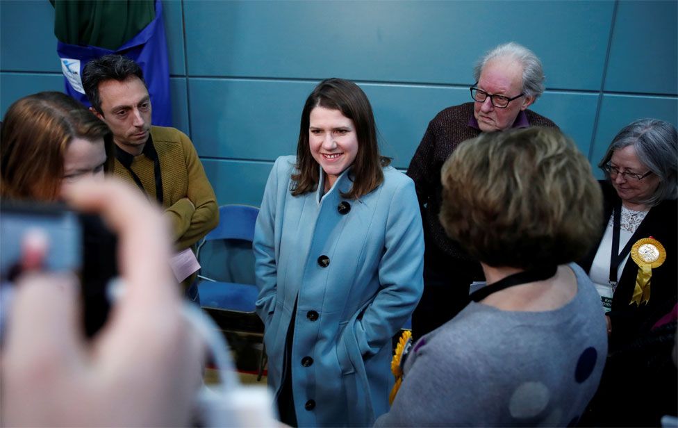 Jo Swinson arrives at the counting centre